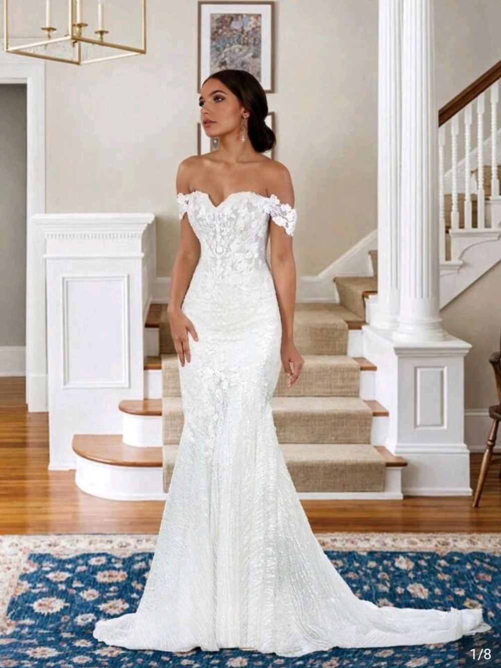 Off-Shoulder Lace Mermaid Wedding Dress in White